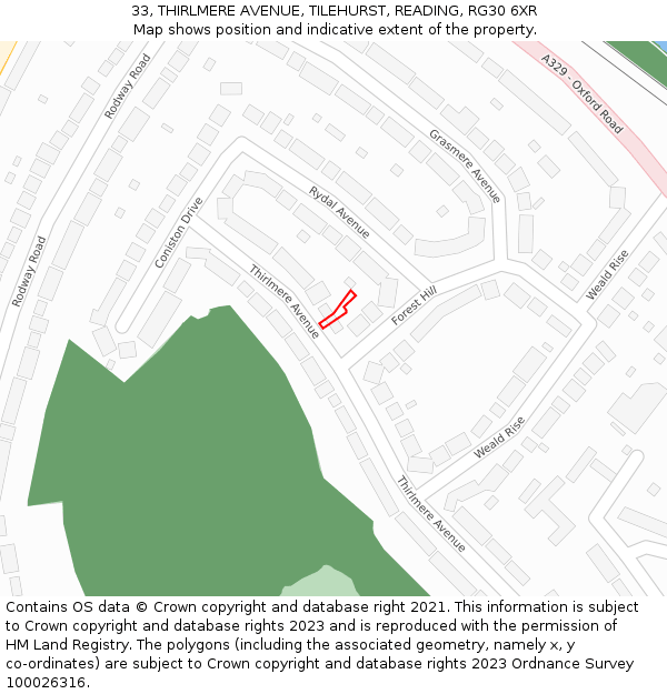 33, THIRLMERE AVENUE, TILEHURST, READING, RG30 6XR: Location map and indicative extent of plot