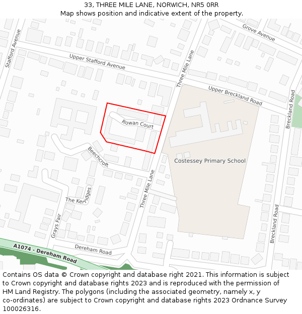 33, THREE MILE LANE, NORWICH, NR5 0RR: Location map and indicative extent of plot