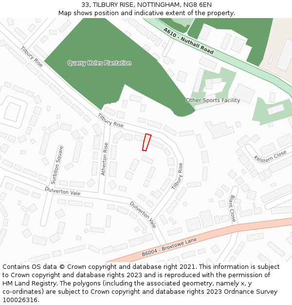 33, TILBURY RISE, NOTTINGHAM, NG8 6EN: Location map and indicative extent of plot