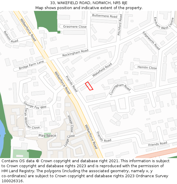33, WAKEFIELD ROAD, NORWICH, NR5 8JE: Location map and indicative extent of plot