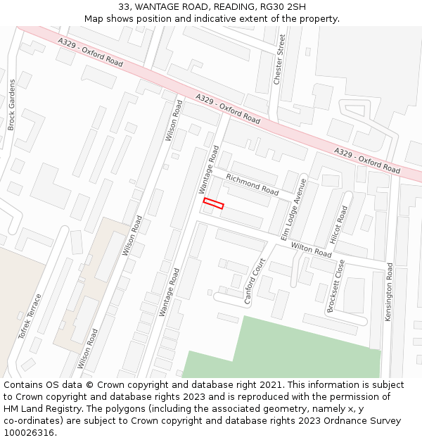 33, WANTAGE ROAD, READING, RG30 2SH: Location map and indicative extent of plot