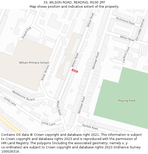 33, WILSON ROAD, READING, RG30 2RT: Location map and indicative extent of plot
