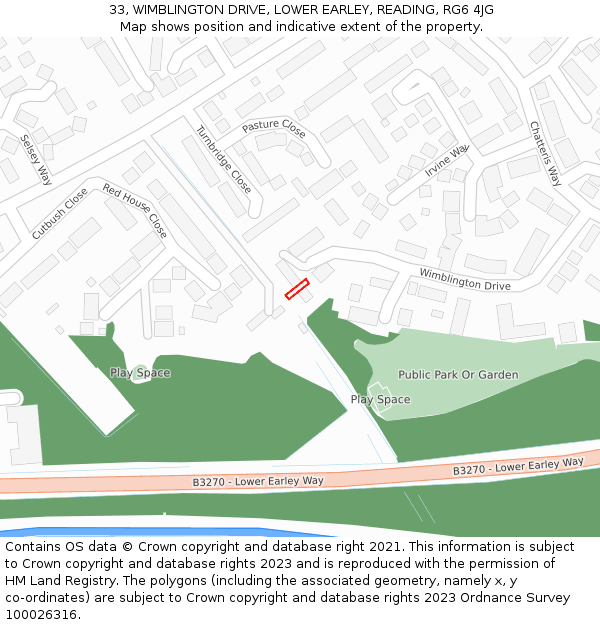 33, WIMBLINGTON DRIVE, LOWER EARLEY, READING, RG6 4JG: Location map and indicative extent of plot