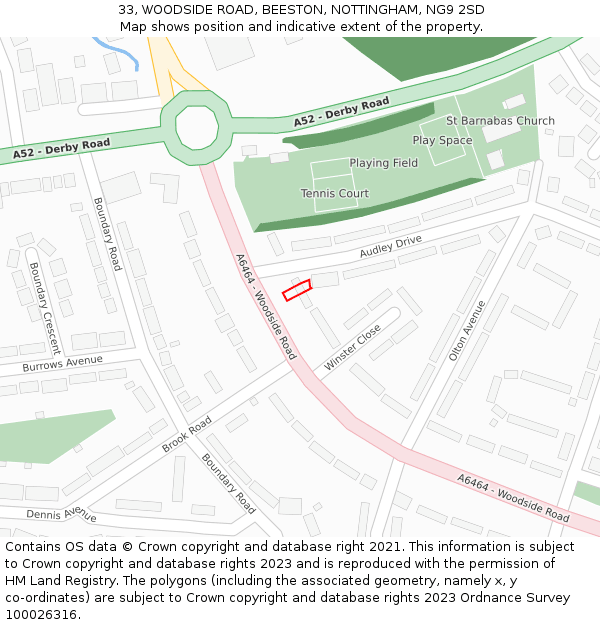 33, WOODSIDE ROAD, BEESTON, NOTTINGHAM, NG9 2SD: Location map and indicative extent of plot