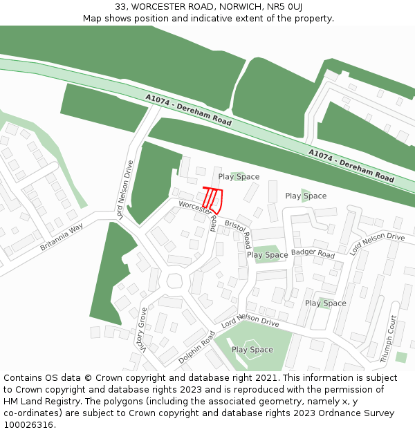 33, WORCESTER ROAD, NORWICH, NR5 0UJ: Location map and indicative extent of plot