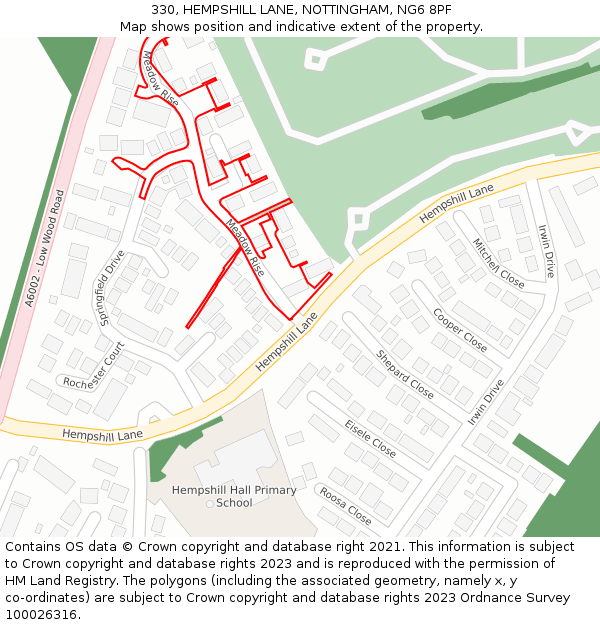 330, HEMPSHILL LANE, NOTTINGHAM, NG6 8PF: Location map and indicative extent of plot