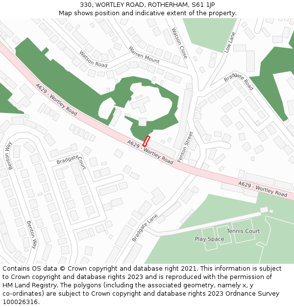 330, WORTLEY ROAD, ROTHERHAM, S61 1JP: Location map and indicative extent of plot