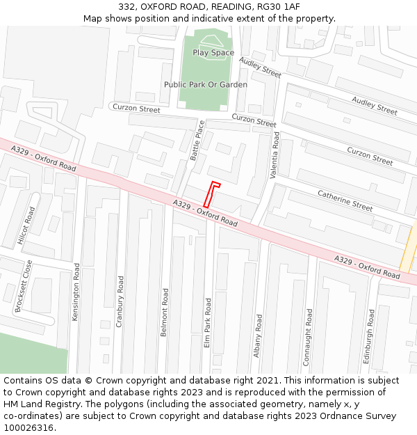 332, OXFORD ROAD, READING, RG30 1AF: Location map and indicative extent of plot