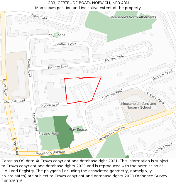 333, GERTRUDE ROAD, NORWICH, NR3 4RN: Location map and indicative extent of plot