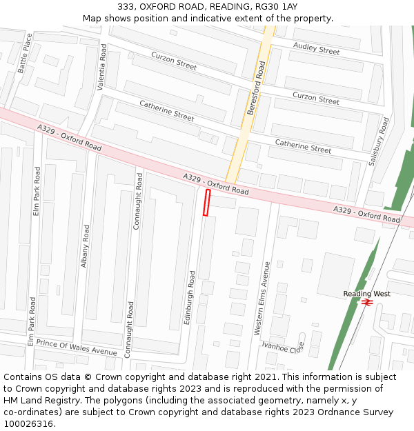 333, OXFORD ROAD, READING, RG30 1AY: Location map and indicative extent of plot