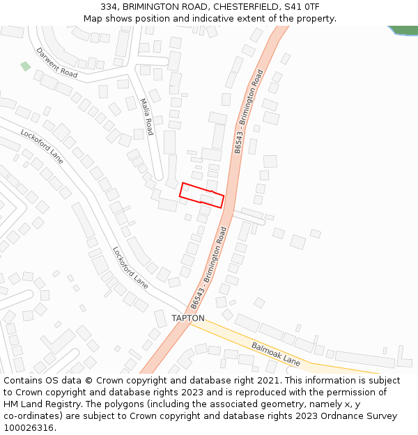 334, BRIMINGTON ROAD, CHESTERFIELD, S41 0TF: Location map and indicative extent of plot