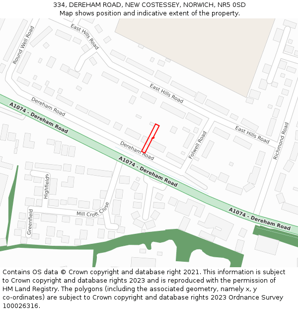 334, DEREHAM ROAD, NEW COSTESSEY, NORWICH, NR5 0SD: Location map and indicative extent of plot