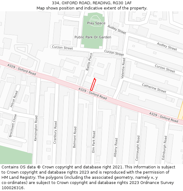 334, OXFORD ROAD, READING, RG30 1AF: Location map and indicative extent of plot