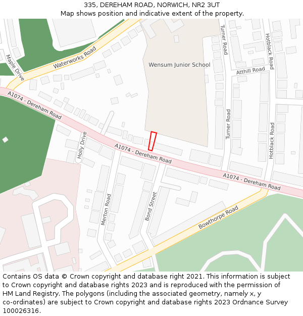 335, DEREHAM ROAD, NORWICH, NR2 3UT: Location map and indicative extent of plot