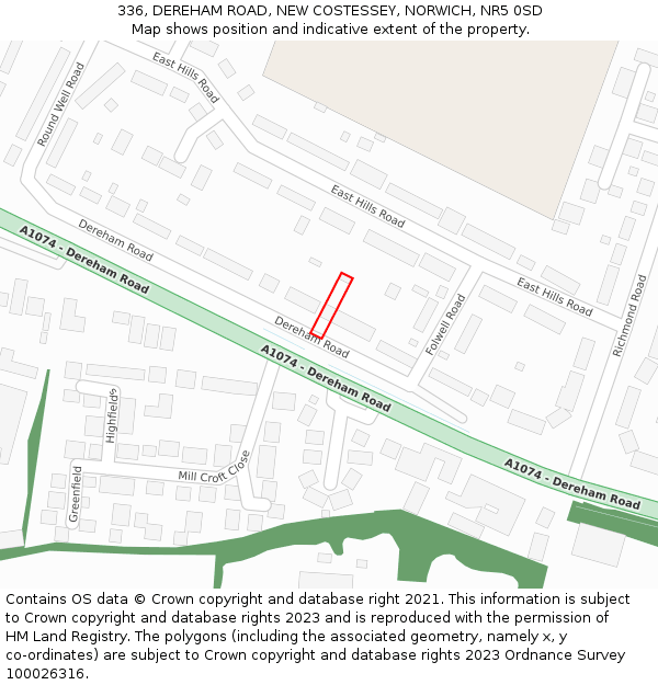 336, DEREHAM ROAD, NEW COSTESSEY, NORWICH, NR5 0SD: Location map and indicative extent of plot
