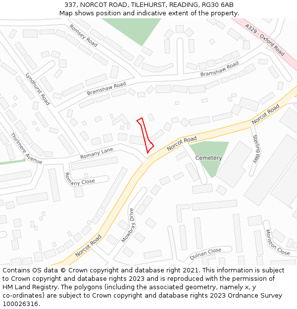 337, NORCOT ROAD, TILEHURST, READING, RG30 6AB: Location map and indicative extent of plot