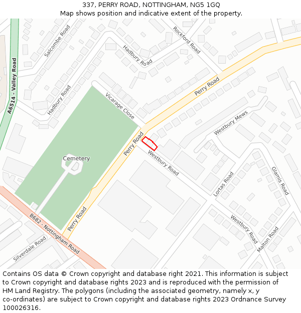 337, PERRY ROAD, NOTTINGHAM, NG5 1GQ: Location map and indicative extent of plot