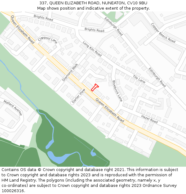 337, QUEEN ELIZABETH ROAD, NUNEATON, CV10 9BU: Location map and indicative extent of plot