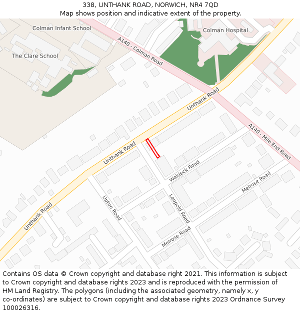 338, UNTHANK ROAD, NORWICH, NR4 7QD: Location map and indicative extent of plot