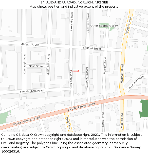 34, ALEXANDRA ROAD, NORWICH, NR2 3EB: Location map and indicative extent of plot