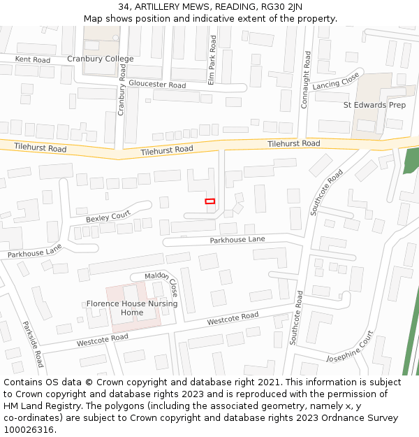 34, ARTILLERY MEWS, READING, RG30 2JN: Location map and indicative extent of plot