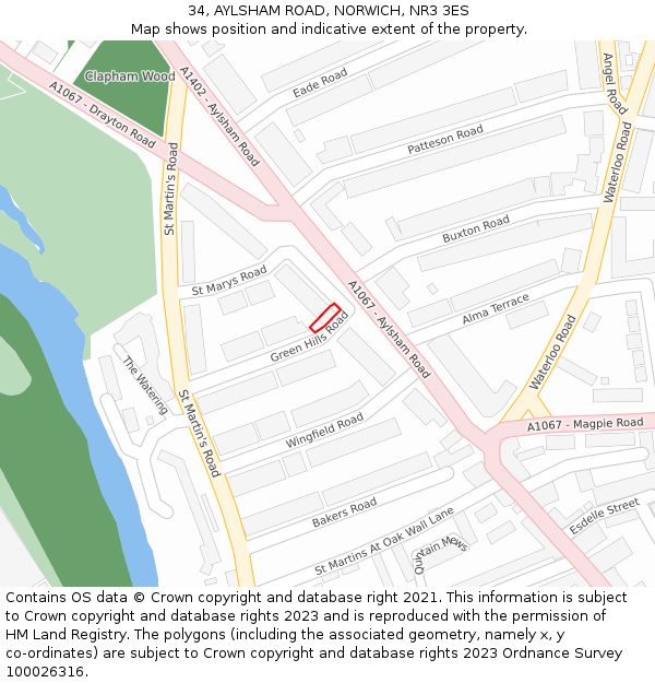 34, AYLSHAM ROAD, NORWICH, NR3 3ES: Location map and indicative extent of plot