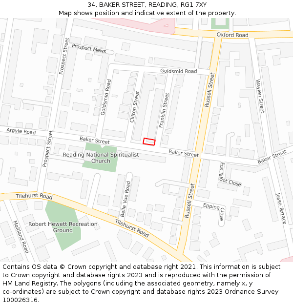 34, BAKER STREET, READING, RG1 7XY: Location map and indicative extent of plot