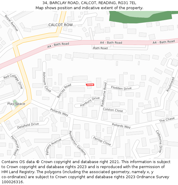 34, BARCLAY ROAD, CALCOT, READING, RG31 7EL: Location map and indicative extent of plot