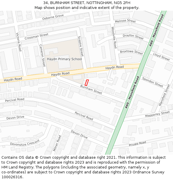 34, BURNHAM STREET, NOTTINGHAM, NG5 2FH: Location map and indicative extent of plot