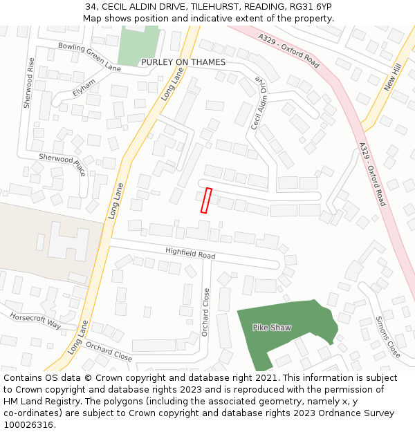 34, CECIL ALDIN DRIVE, TILEHURST, READING, RG31 6YP: Location map and indicative extent of plot