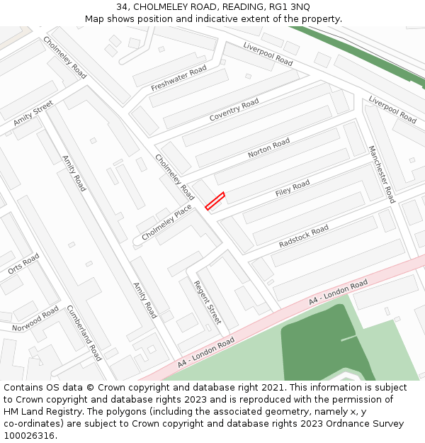 34, CHOLMELEY ROAD, READING, RG1 3NQ: Location map and indicative extent of plot