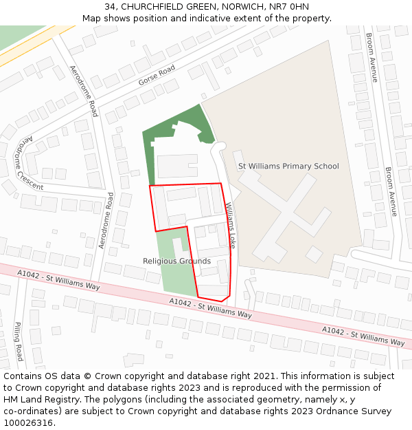 34, CHURCHFIELD GREEN, NORWICH, NR7 0HN: Location map and indicative extent of plot