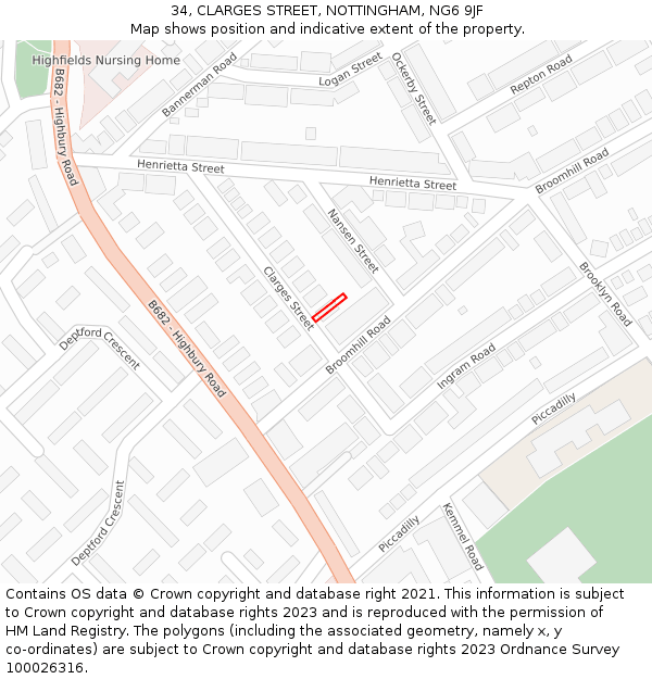 34, CLARGES STREET, NOTTINGHAM, NG6 9JF: Location map and indicative extent of plot