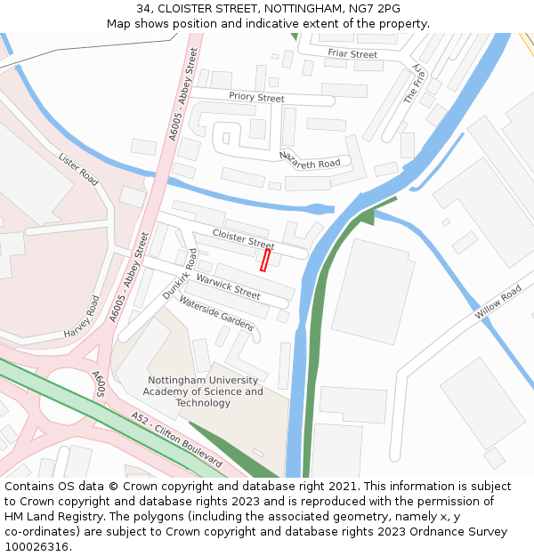 34, CLOISTER STREET, NOTTINGHAM, NG7 2PG: Location map and indicative extent of plot