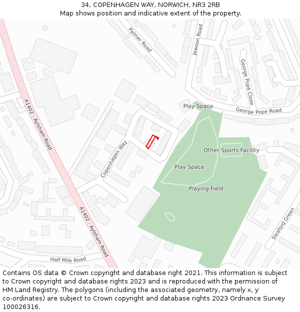 34, COPENHAGEN WAY, NORWICH, NR3 2RB: Location map and indicative extent of plot
