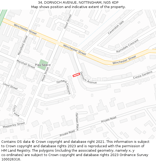 34, DORNOCH AVENUE, NOTTINGHAM, NG5 4DP: Location map and indicative extent of plot