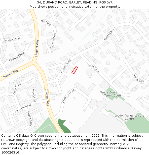 34, DURAND ROAD, EARLEY, READING, RG6 5YR: Location map and indicative extent of plot