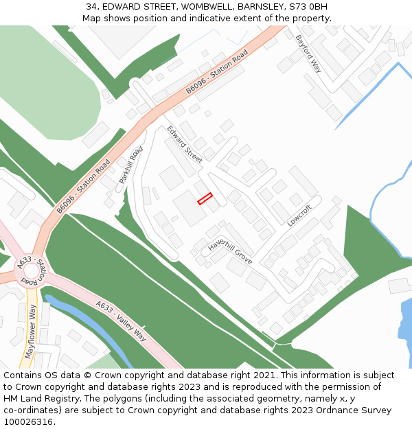 34, EDWARD STREET, WOMBWELL, BARNSLEY, S73 0BH: Location map and indicative extent of plot