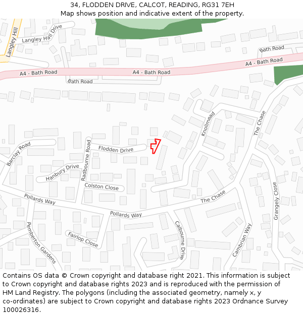 34, FLODDEN DRIVE, CALCOT, READING, RG31 7EH: Location map and indicative extent of plot
