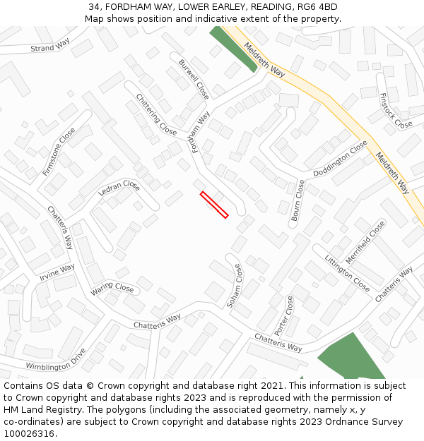34, FORDHAM WAY, LOWER EARLEY, READING, RG6 4BD: Location map and indicative extent of plot