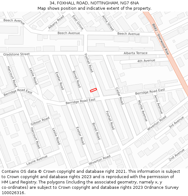 34, FOXHALL ROAD, NOTTINGHAM, NG7 6NA: Location map and indicative extent of plot