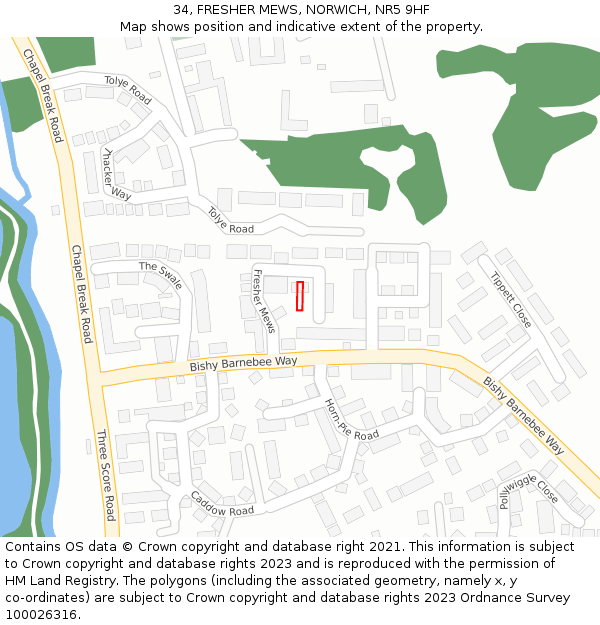 34, FRESHER MEWS, NORWICH, NR5 9HF: Location map and indicative extent of plot