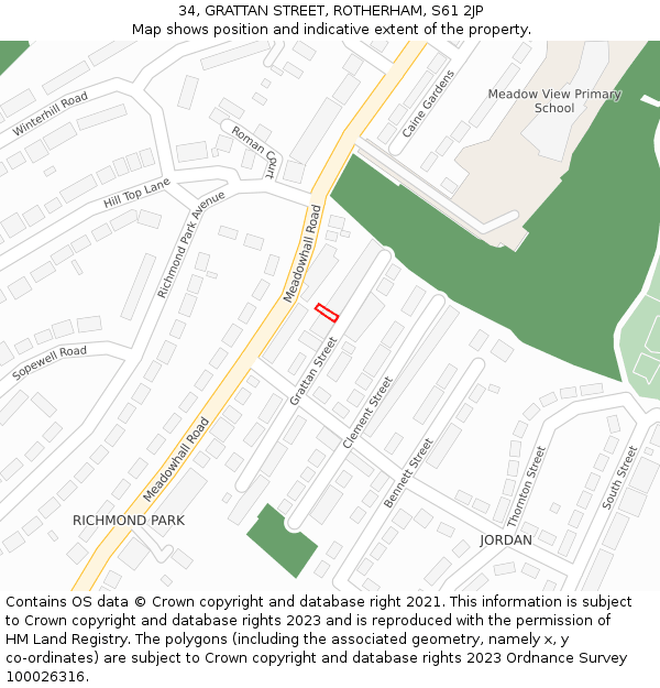 34, GRATTAN STREET, ROTHERHAM, S61 2JP: Location map and indicative extent of plot