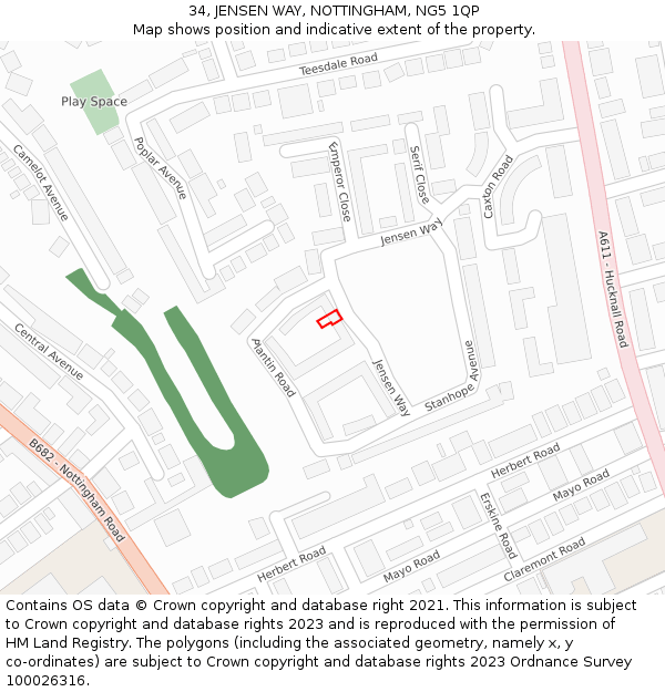 34, JENSEN WAY, NOTTINGHAM, NG5 1QP: Location map and indicative extent of plot