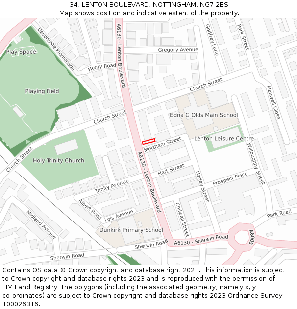34, LENTON BOULEVARD, NOTTINGHAM, NG7 2ES: Location map and indicative extent of plot
