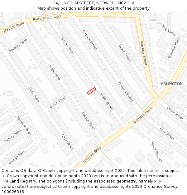 34, LINCOLN STREET, NORWICH, NR2 3LA: Location map and indicative extent of plot