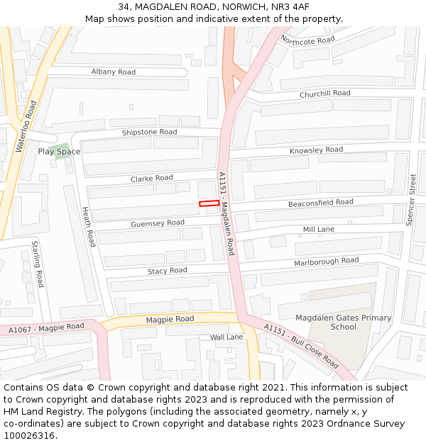 34, MAGDALEN ROAD, NORWICH, NR3 4AF: Location map and indicative extent of plot