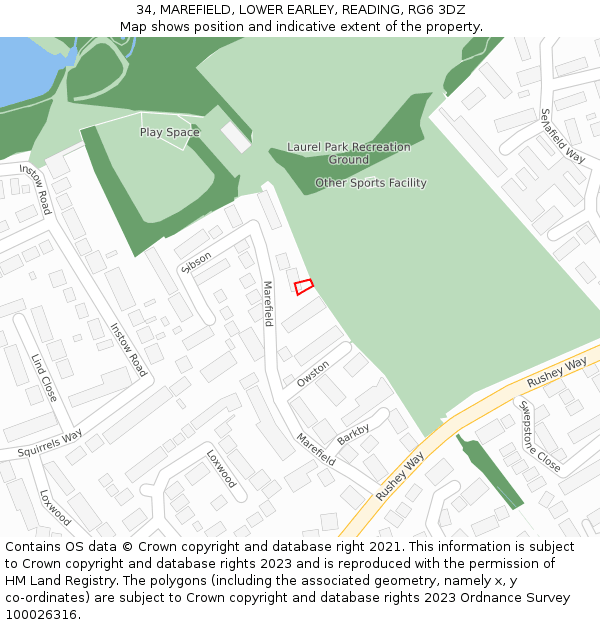 34, MAREFIELD, LOWER EARLEY, READING, RG6 3DZ: Location map and indicative extent of plot
