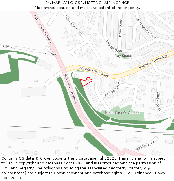 34, MARHAM CLOSE, NOTTINGHAM, NG2 4GR: Location map and indicative extent of plot