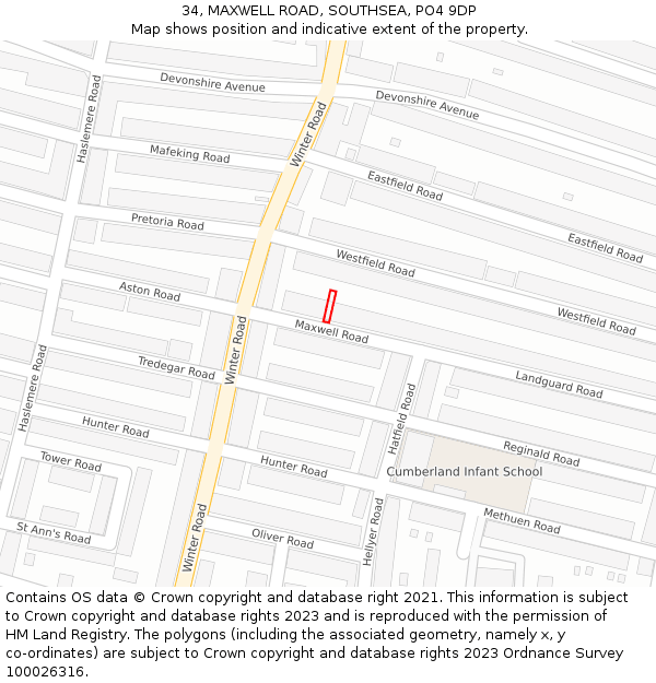 34, MAXWELL ROAD, SOUTHSEA, PO4 9DP: Location map and indicative extent of plot